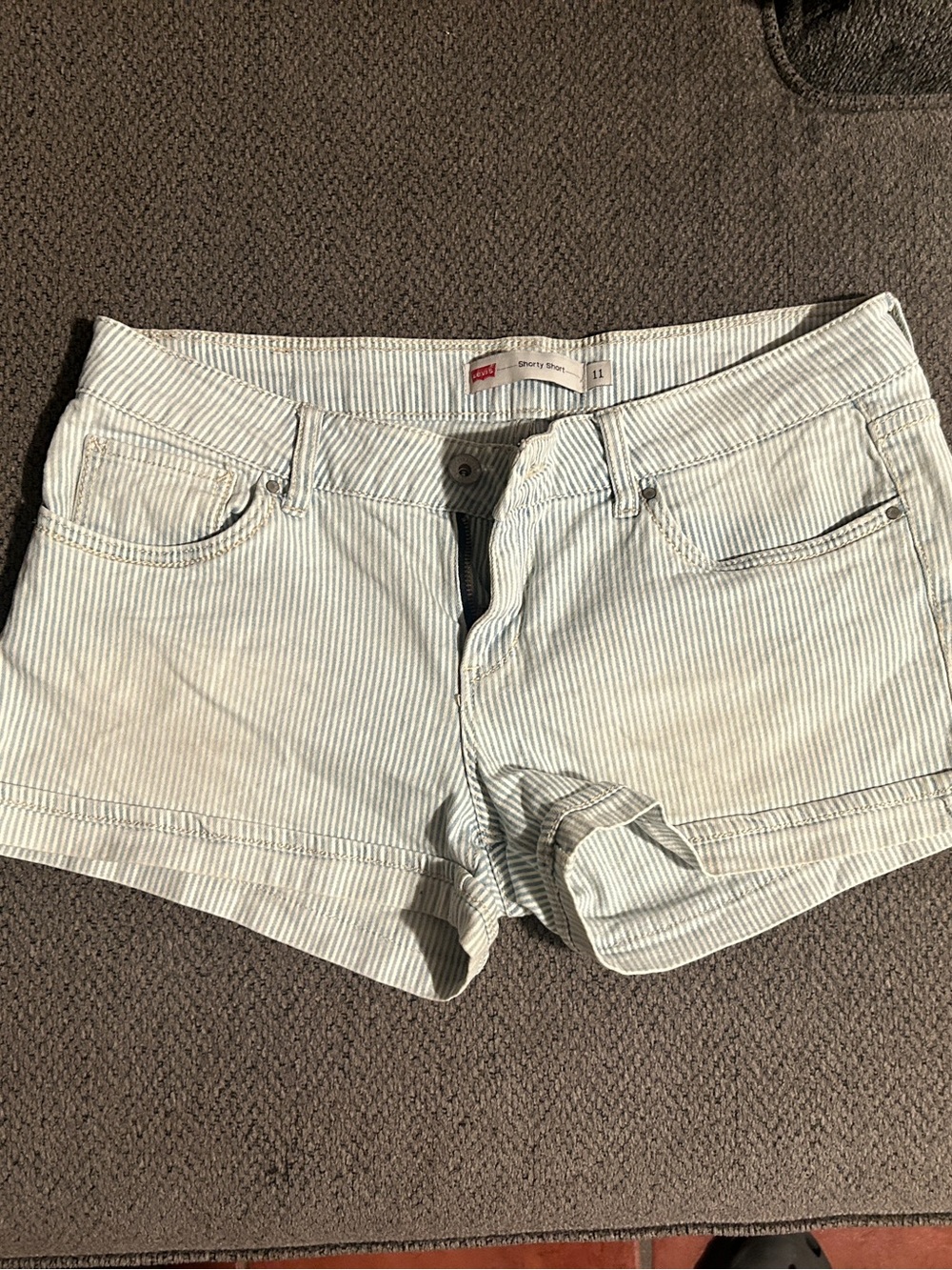 Levi's Light Blue & White Striped Jean Shorts